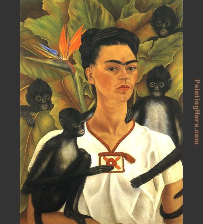 Self Portrait with Monkeys painting - Frida Kahlo Self Portrait with Monkeys art painting